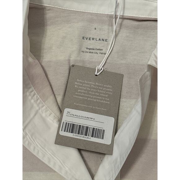 Everlane Sz S Purple White Striped Short Sleeve The Retro Jersey Polo Shirt NWT - Picture 5 of 7